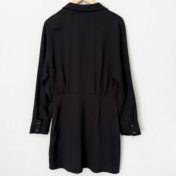 & OTHER STORIES Straight Gold Buckle Mini Dress Size 10 Black LBD Classic Modest - Picture 14 of 15